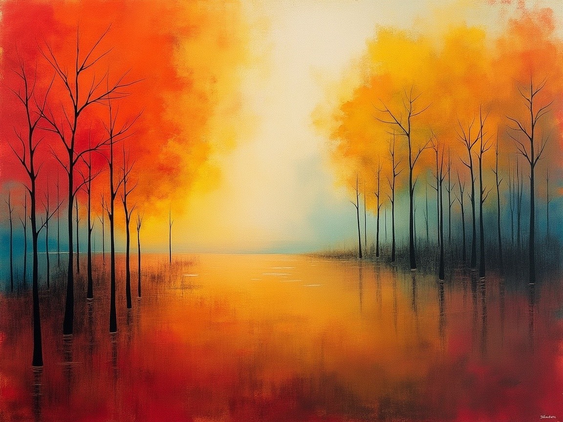 Serene Autumn Landscape with Tranquil Lake and Trees
