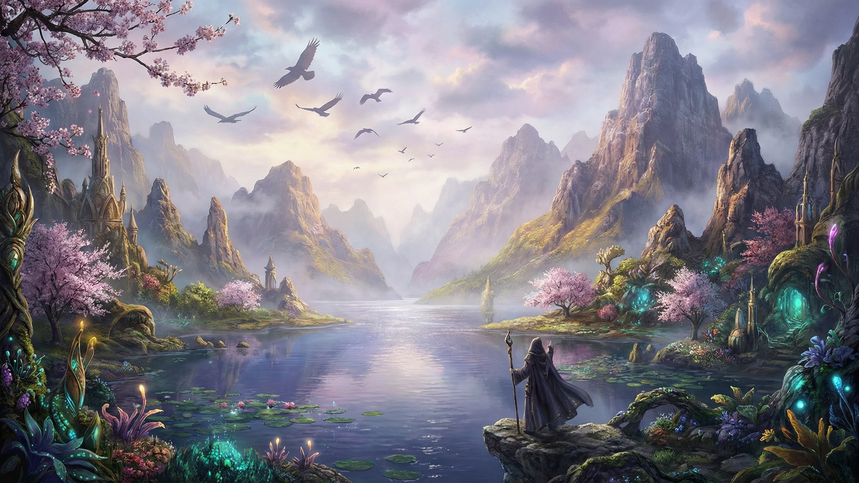 Fantastical Landscape with Lake and Glowing Elements