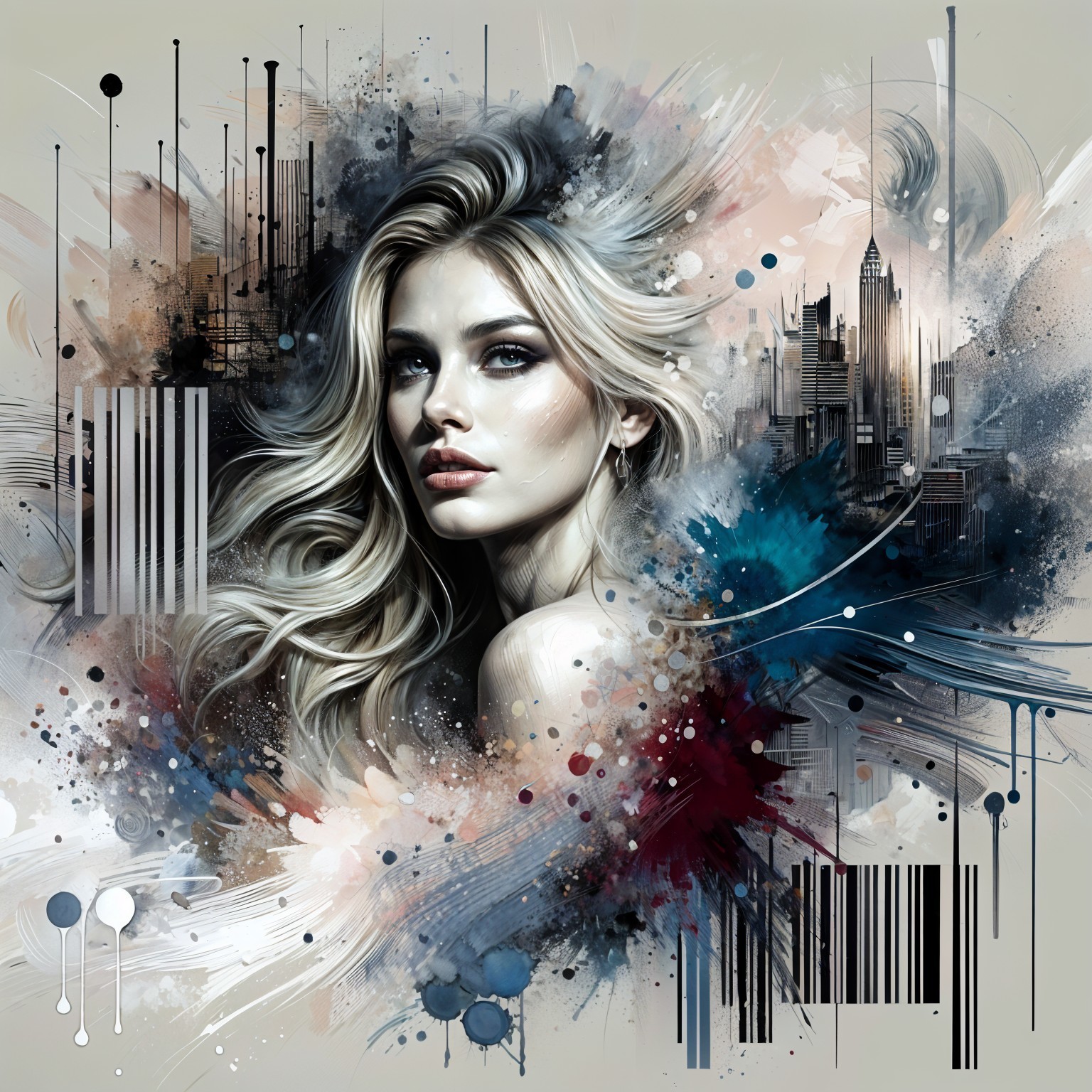 Portrait of a Woman with Abstract Background and Barcodes