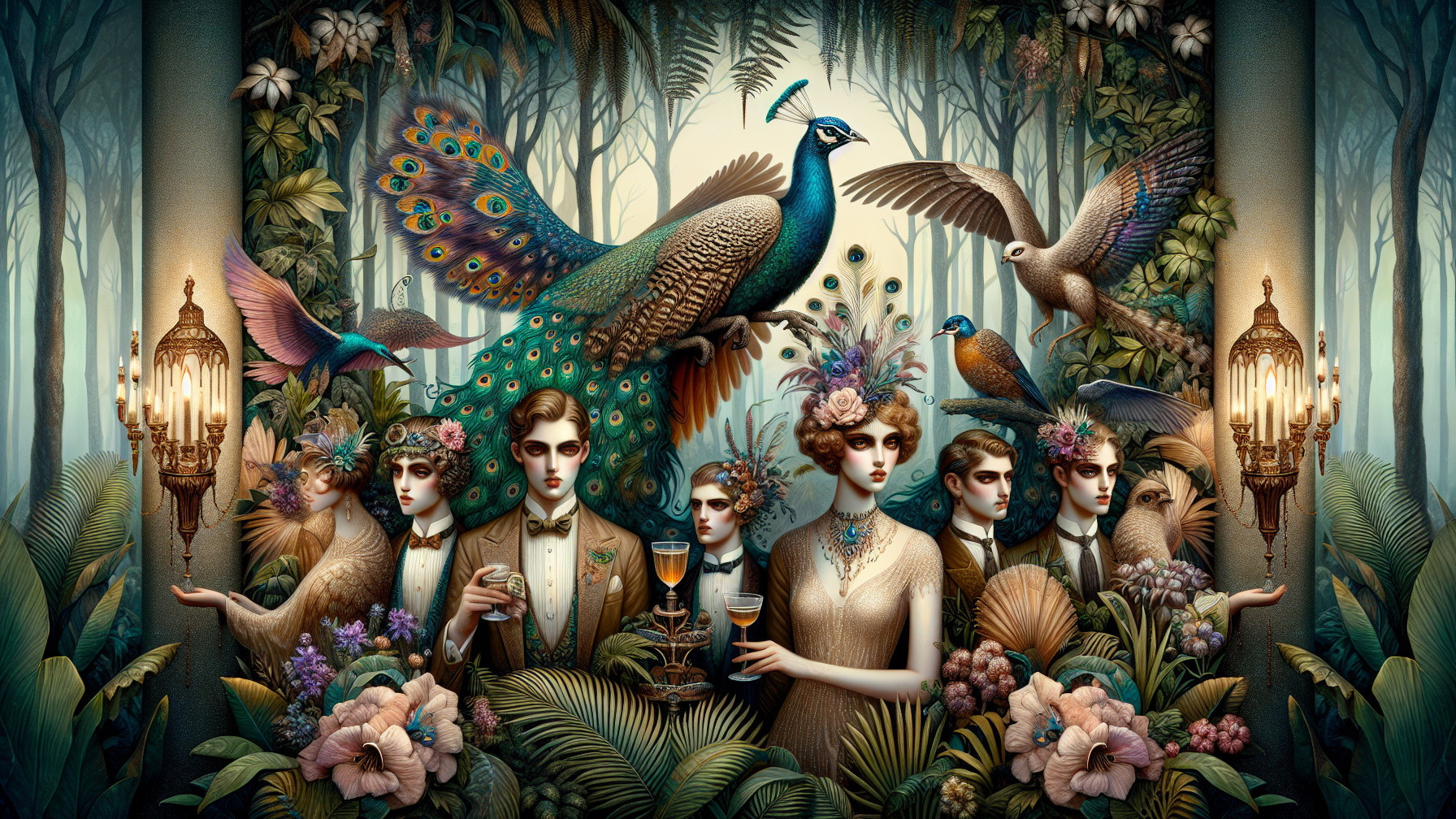 Elegant Gathering with Peacock in Lush Greenery