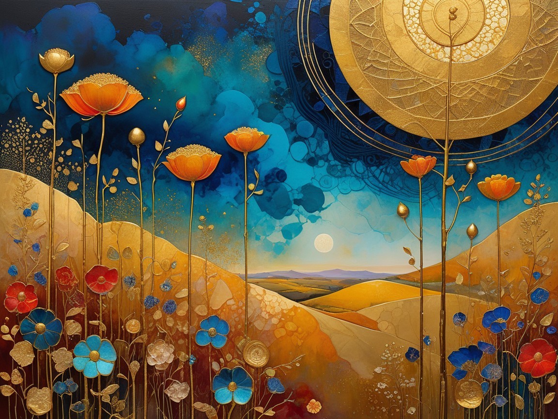Vibrant Abstract Landscape with Colorful Flowers