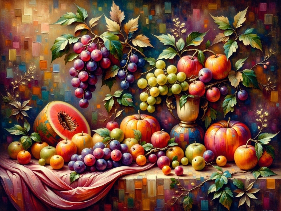 Vibrant Still Life of Colorful Fruits and Textured Background