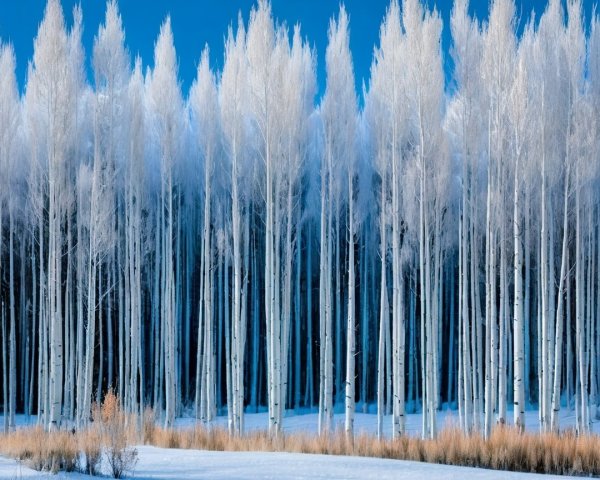 Serene Winter Landscape with Frosted Trees and Grasses