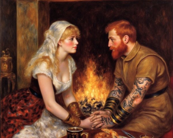 Couple by Fireplace with Cozy Atmosphere and Details