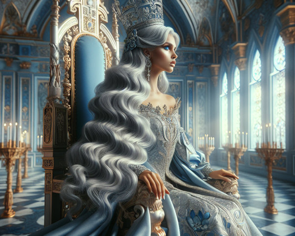 Majestic queen on ornate throne in opulent palace