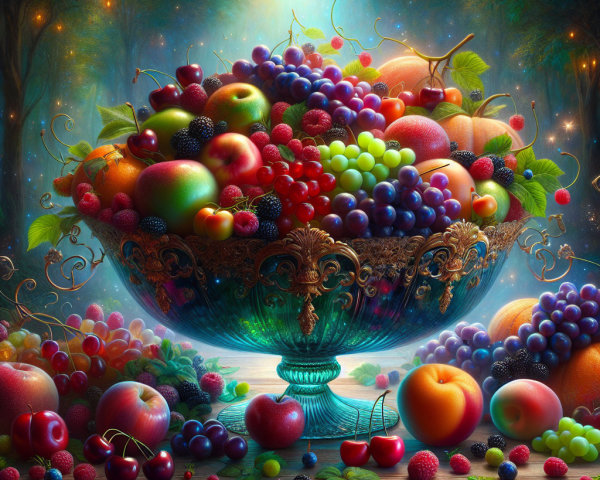 Ornate Bowl Filled with Colorful Assorted Fruits