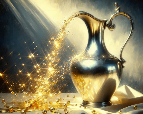 Elegant Silver Pitcher Pouring Sparkling Golden Liquid