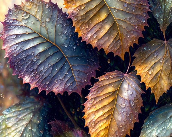 Vibrant Leaves in Blue, Purple, and Orange Hues