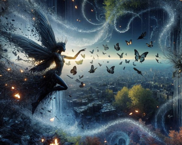 Dark Fairy Casting Spell in Enchanting Twilight Scene