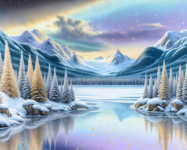 Serene Winter Landscape with Snow-Capped Mountains