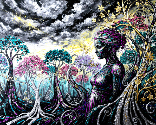 Textural Impasto Mixed Media Art with Dramatic Sky