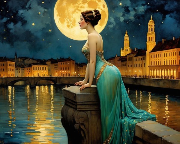 Elegant Woman in Turquoise Gown by Serene River