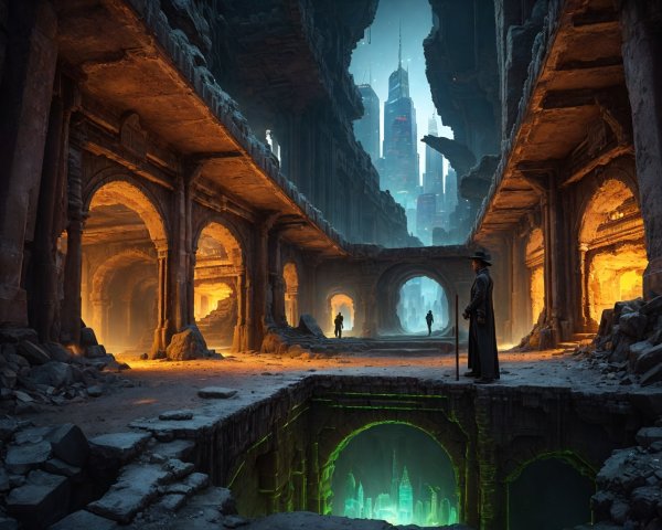 Ancient Arches in a Futuristic Cityscape Setting