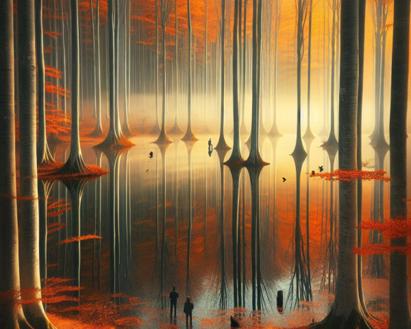 Autumn Forest Reflection in a Calm Lake Scene