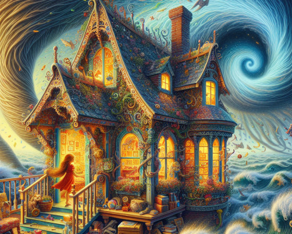 Whimsical Cottage Surrounded by Vibrant Colors and Magic
