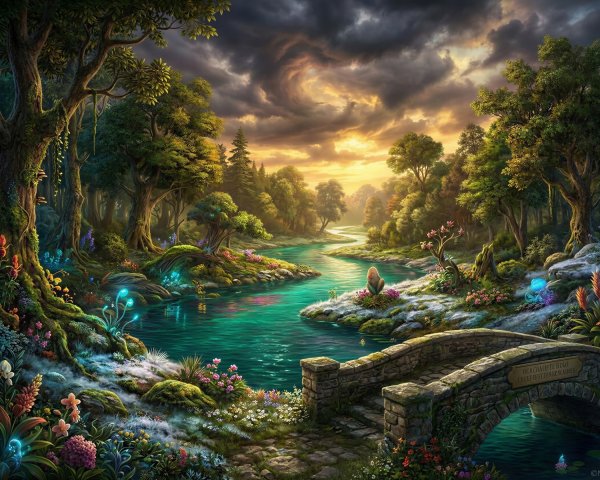 Enchanted Fantasy Forest with Bioluminescent Flora