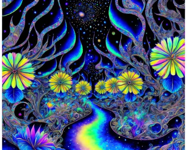 Surreal Landscape with Vibrant Colors and Patterns