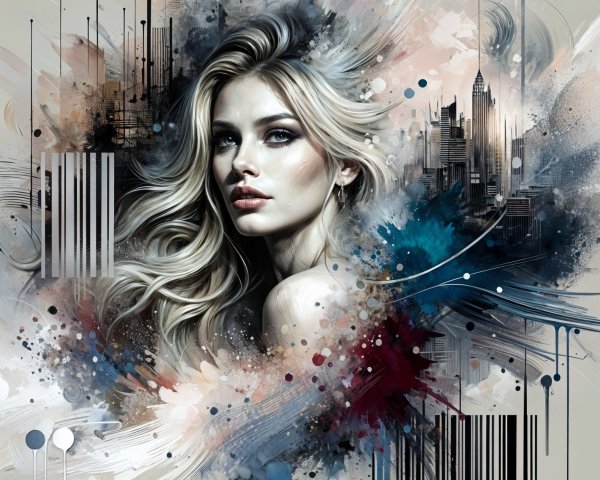 Portrait of a Woman with Abstract Background and Barcodes