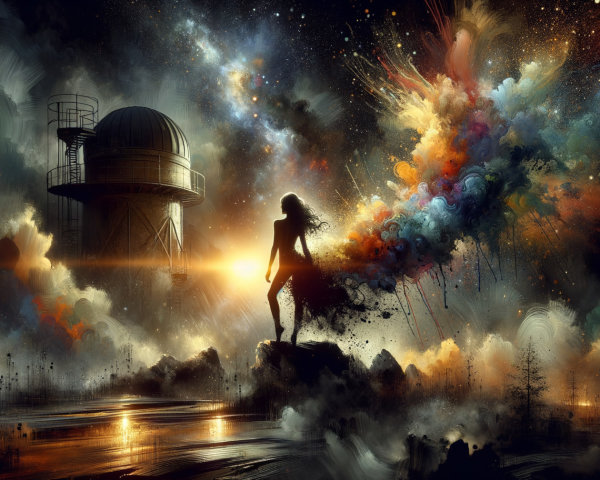 Silhouette of a Woman Against Cosmic Backdrop