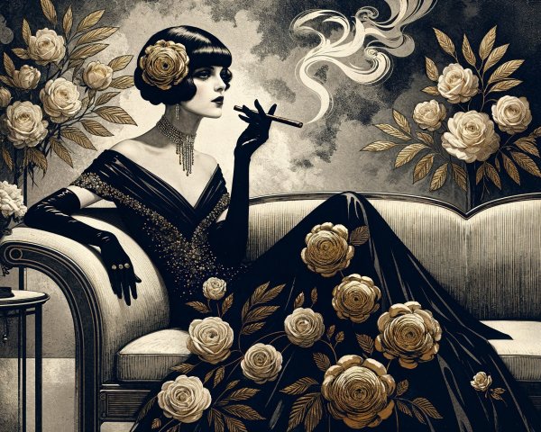 1920s Glamorous Woman in Vintage Attire and Roses