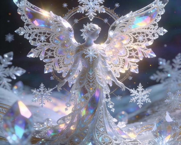 Ethereal Angelic Figure in a Winter Wonderland Setting