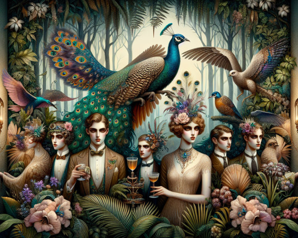Elegant Gathering with Peacock in Lush Greenery