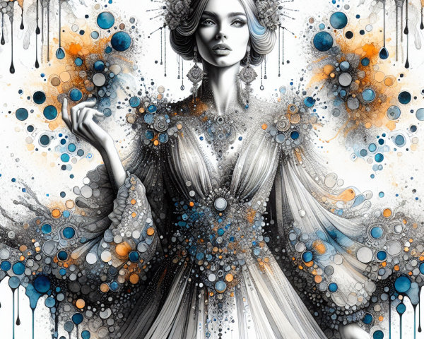 Elegant figure in flowing gown with abstract background