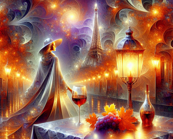 Dreamy Paris Night Scene with Lanterns and Eiffel Tower