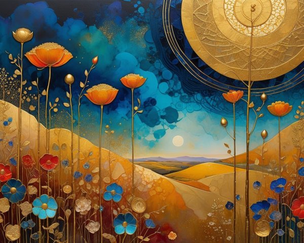 Vibrant Abstract Landscape with Colorful Flowers
