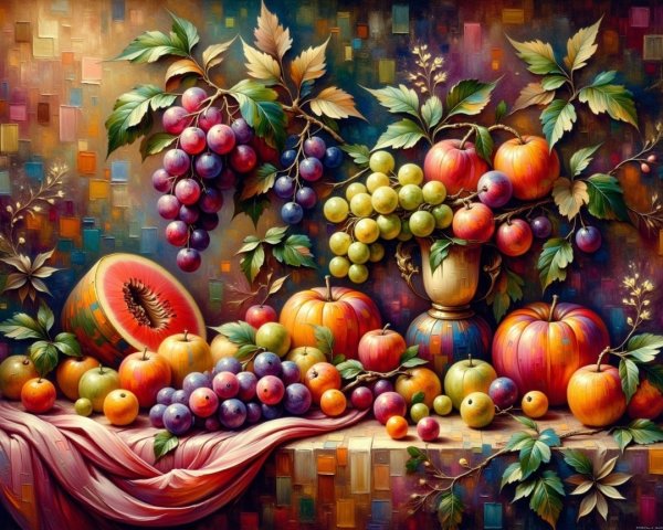 Vibrant Still Life of Colorful Fruits and Textured Background