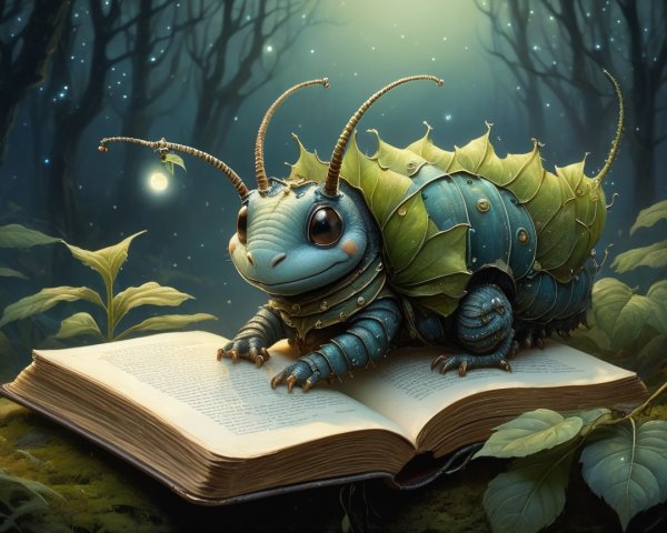 Charming Creature in Mystical Forest with Fireflies