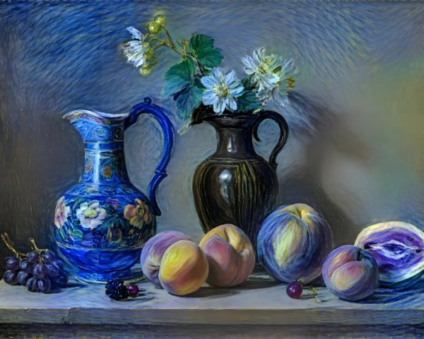 Still Life with Blue Pitcher and Ripe Fruits