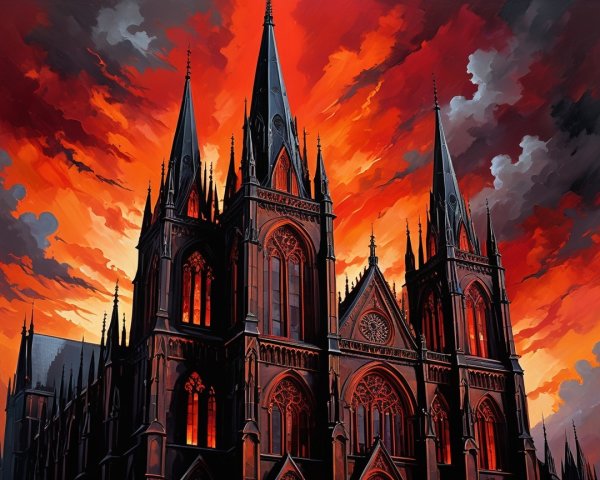 Gothic Cathedral with Spires Against Dramatic Sky