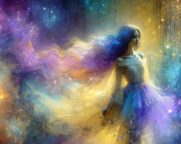 Dreamlike Figure in Cosmic Backdrop with Stars