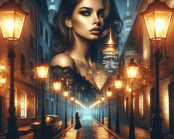 Mysterious Night Urban Scene with Glamorous Woman
