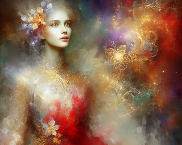 Surreal Portrait of Woman in Vibrant Abstract Colors