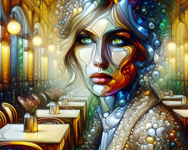 Abstract Representation of a Woman in a Café Setting