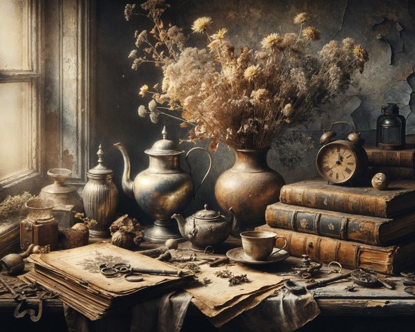 Rustic Still Life with Vintage Items and Soft Light