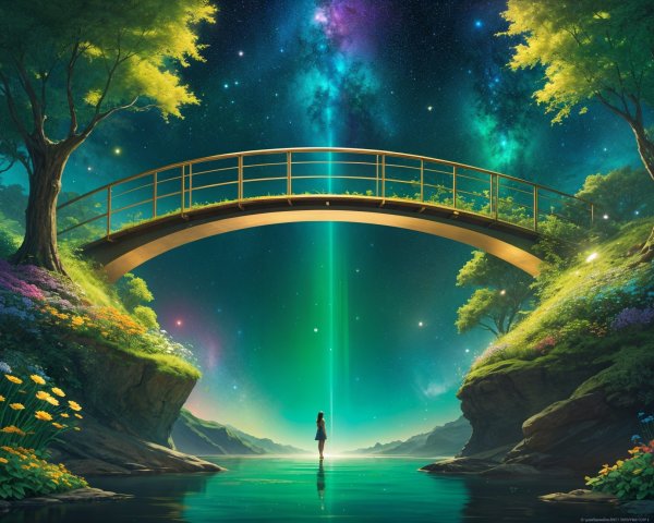 Magical Landscape with Figure Under Golden Bridge