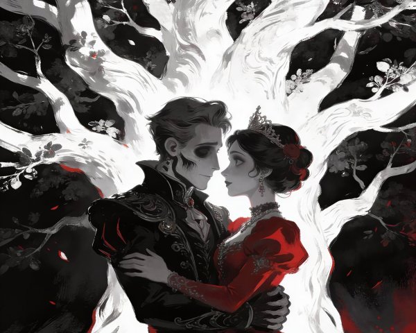 Dramatic Digital Illustration of Skeletal Man and Woman