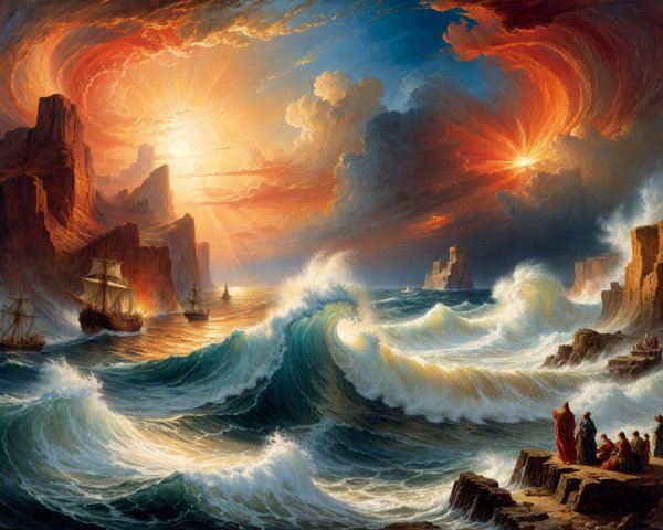 Dramatic Seascape at Sunset with Cliffs and Waves