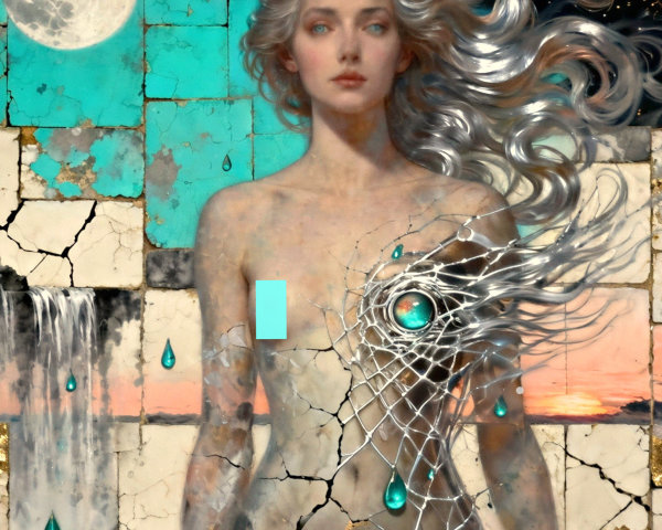 Naked Woman in Celestial Landscape Digital Painting