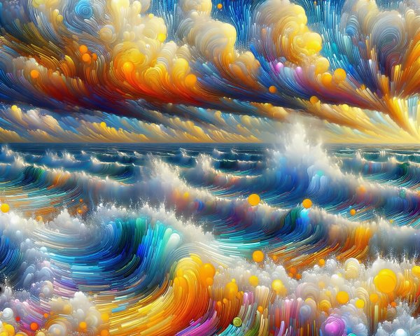Vibrant Abstract Ocean Scene with Colorful Orbs