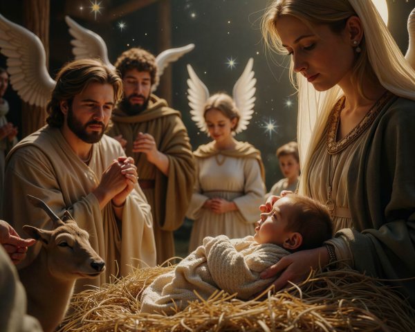 Nativity Scene Featuring Mary, Joseph, and Angels