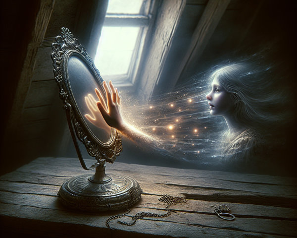 Ghostly Figure Reflected in Ornate Mirror Scene