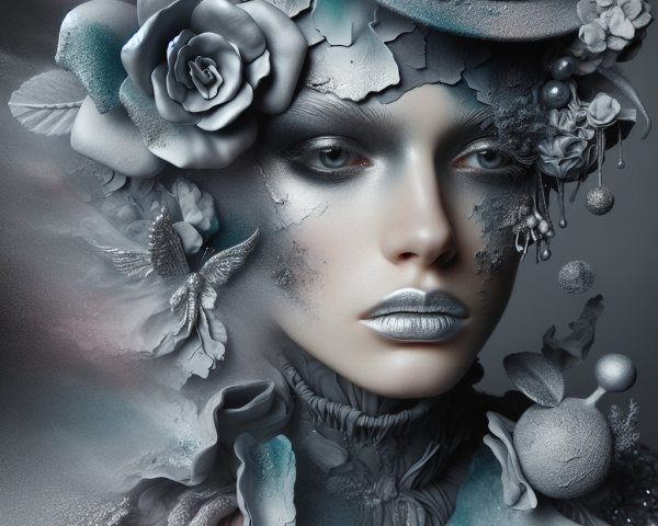 Surreal Portrait of Woman with Floral Elements