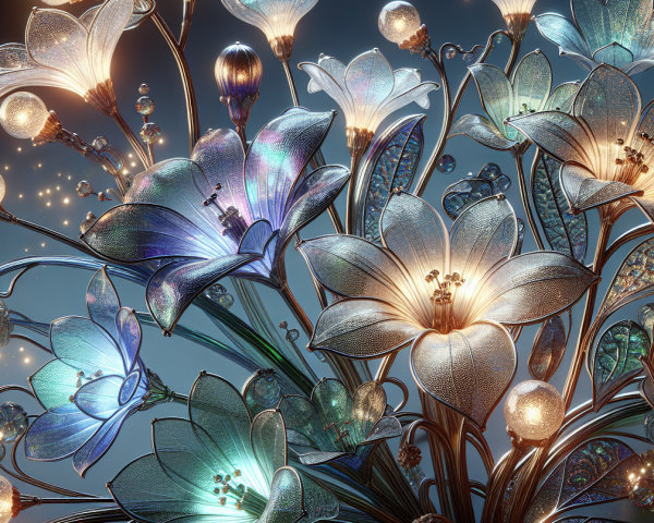 Intricate Glass Floral Arrangement with Illuminated Features