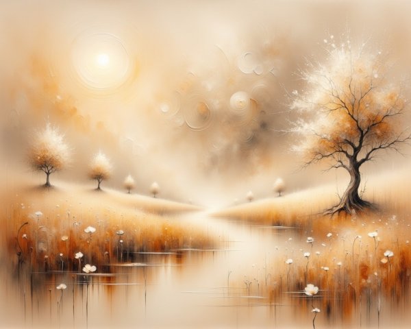 Serene landscape with flowing river and golden grasses