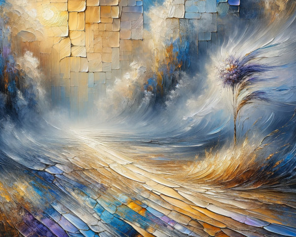 Vibrant Abstract Landscape with Clouds and Waves