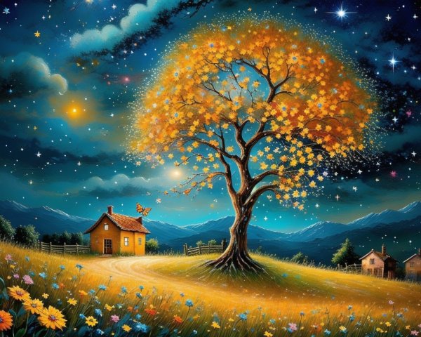 Vibrant Autumn Tree and Scenic Mountain Landscape